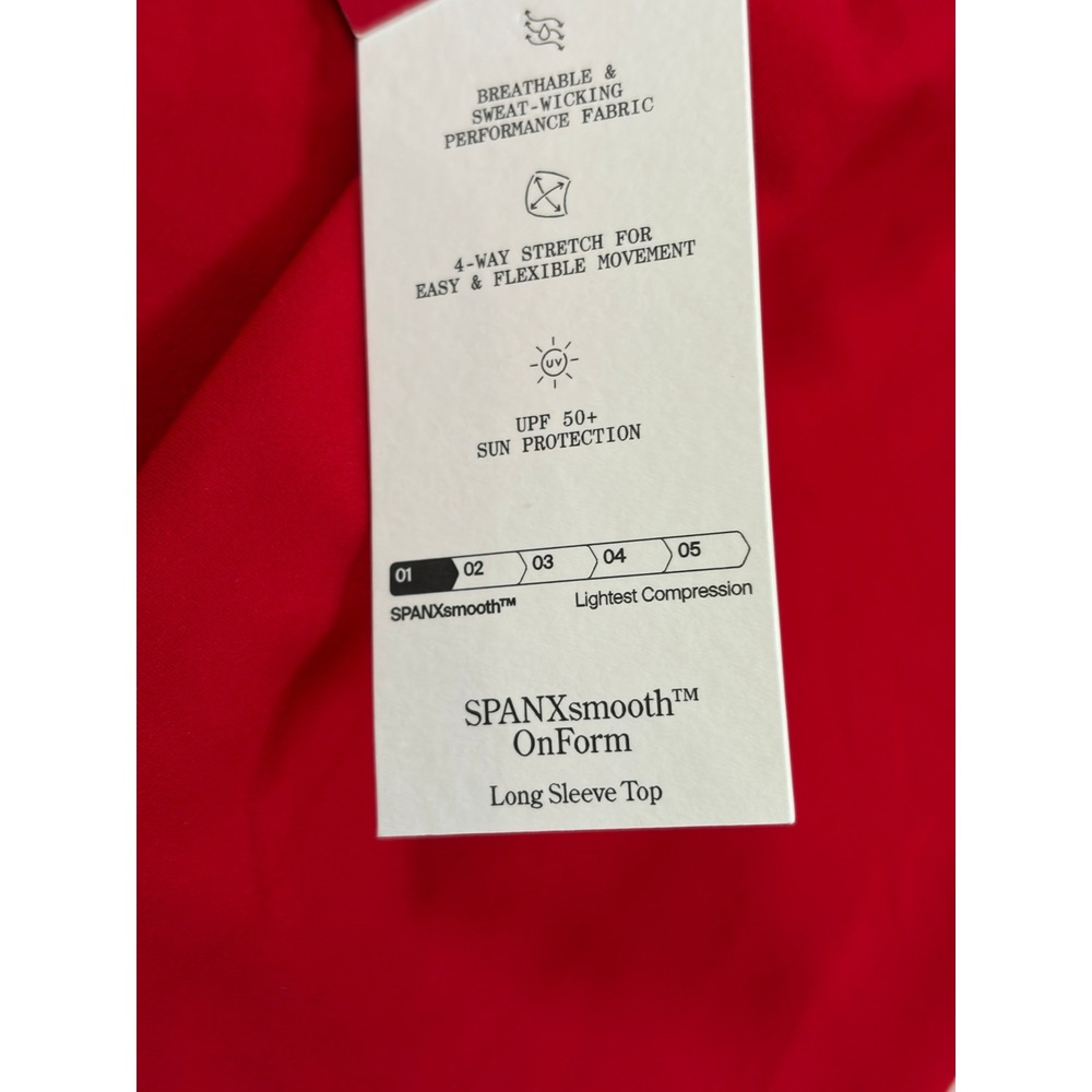 Spanx SPANXsmooth OnForm Long Sleeve Top Red Crew Neck Thumbholes Medium NEW - Picture 13 of 14